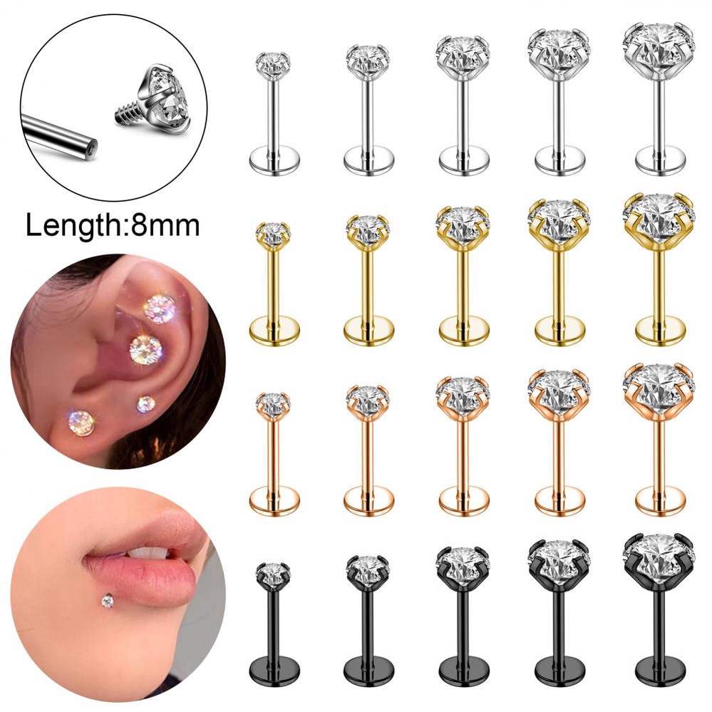 1 PC Anting Tindik Bibir Bahan Stainless Steel 18G / 16G Ukuran 2-6mm