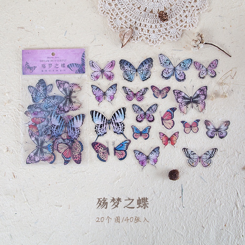 40pcs Stiker Bentuk Sayap Taxidermist Butterfly Hand DIY 8 Gaya Untuk Album