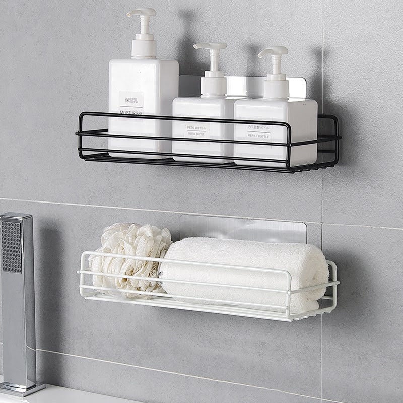 Rak Gantungan Wadah Dapur Kamar Mandi Dinding Multifungsi Dekorasi Gantungan Kuat Peralatan Bumbu Dapur Sabun Sampo Stainless Steel Bathroom Kitchen Storage Shelf Hanging Rack