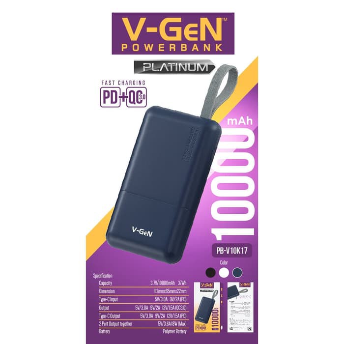 Powerbank V-GeN V10K17 10000mAh QC 3.0 Fast Charging PD Type C Input