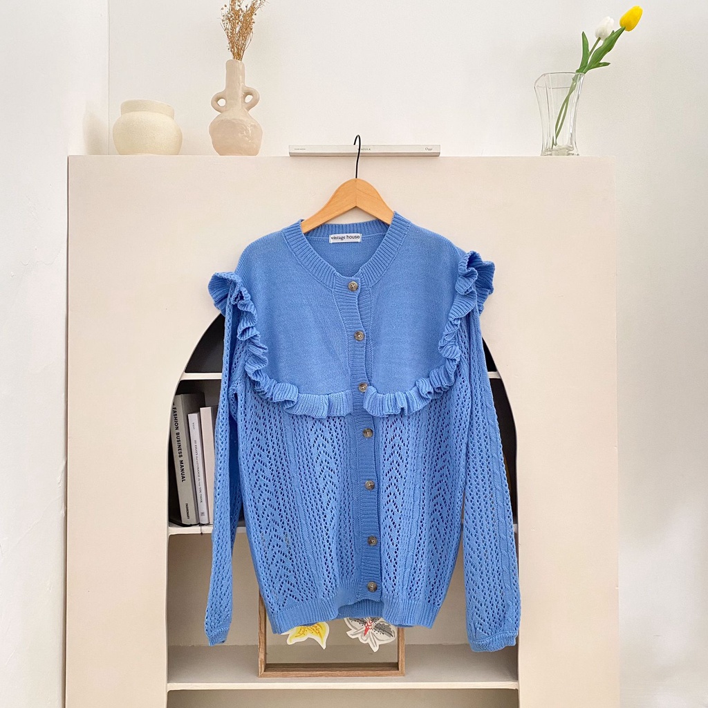Vintage House Jisoo Korean Knit Cardi (Cardigan Rajut Wanita Korea)-Icy Blue