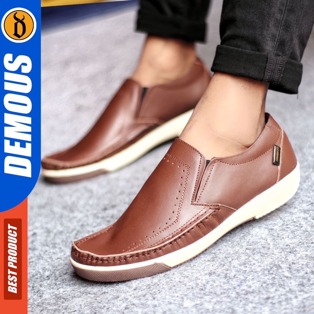 Sepatu Slip On Pria Sepatu Casual Pria Formal Kulit Asli Sepatu Pantofel Kerja Kantor Kuliah Kondangan Sepatu Slop Pria Sepatu Hitam Pria DEMOUS SANDRO