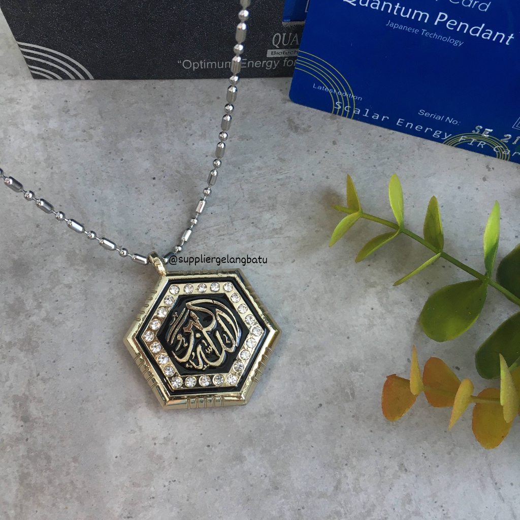 BAYAR COD KALUNG QUANTUM PENDANT HEXAGON ALLAHUAKBAR PERMATA RANTAI