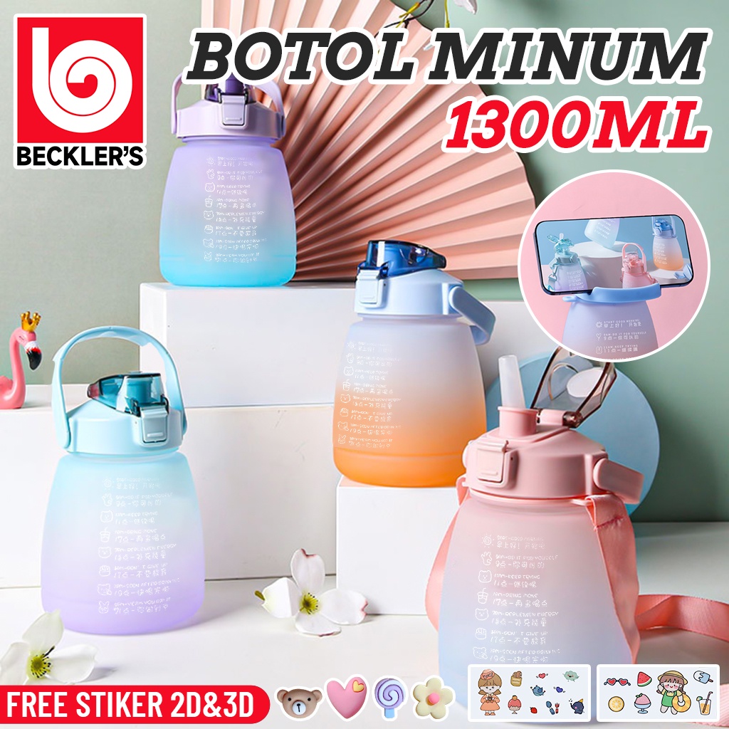 Botol Minum Gemoy Warna Gradasi 1.3Liter Motivasi Penanda Waktu FREE STIKER 2D&amp;3D