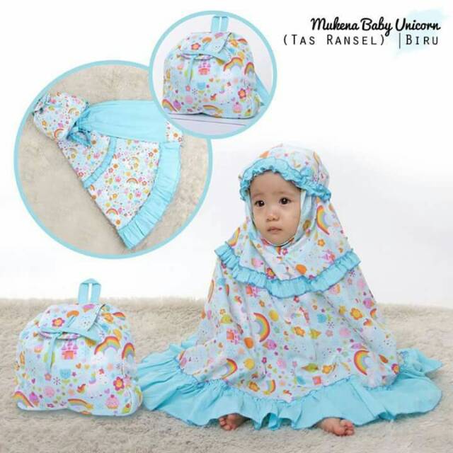 MUKENA TELEKUNG ANAK BABY 1-2TAHUN KATUN JEPANG UNICORN BIRU