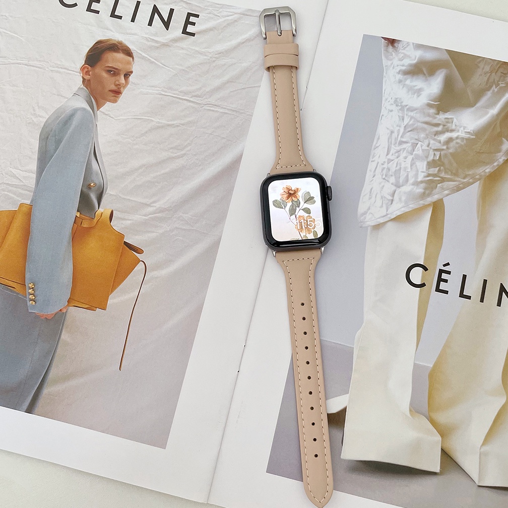 Tali Kulit Wanita Berlaku Untuk Apple Watch Gesper Stainless Steel Tali Kulit Asli 38/40/41mm, 42/44/45mm