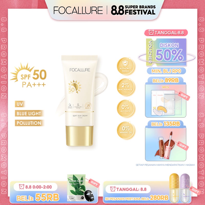 FOCALLURE SPF 50 PA+++ Sunscreen 30g Intensive Defense Sunscreen Gel Alcohol-free Tabir Surya FA-SC23