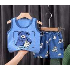 ( zwq ) TL001-007 Setelan Anak 0-6 Tahun Setelan Bayi Piyama Baju Tanpa Lengan + Celana Pendek