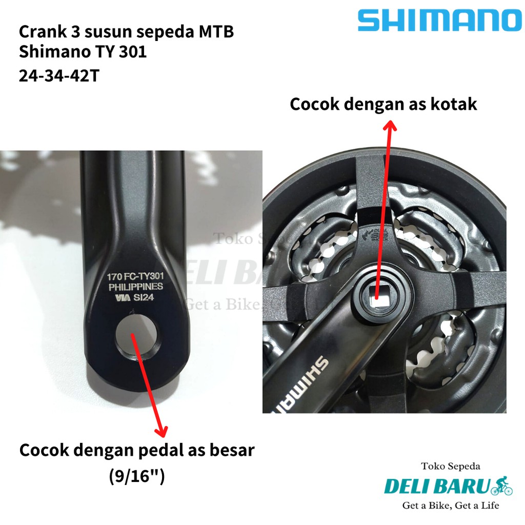 Shimano Crank gear gir tengah sepeda MTB 3 susun 24 34 42 T dengan cover