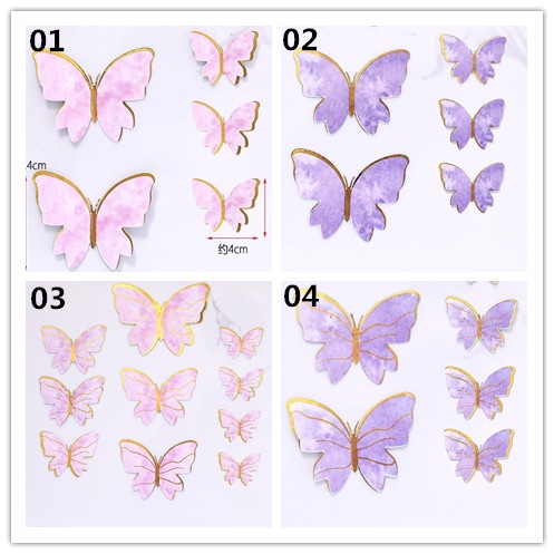 10pcs / set Hiasan Topper Kue Dengan Bahan Akrilik Dan Bentuk Kupu-Kupu Warna Warni