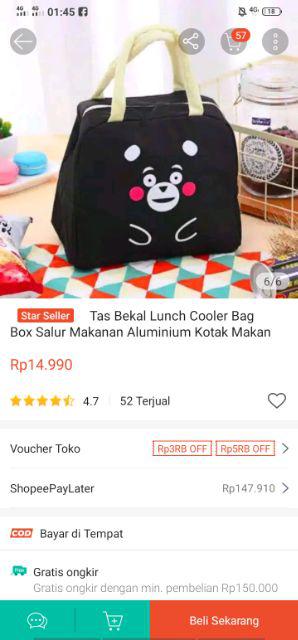 Tas Bekal Lunch Cooler Bag Box Salur Makanan Aluminium Kotak Makan Ransel Anak