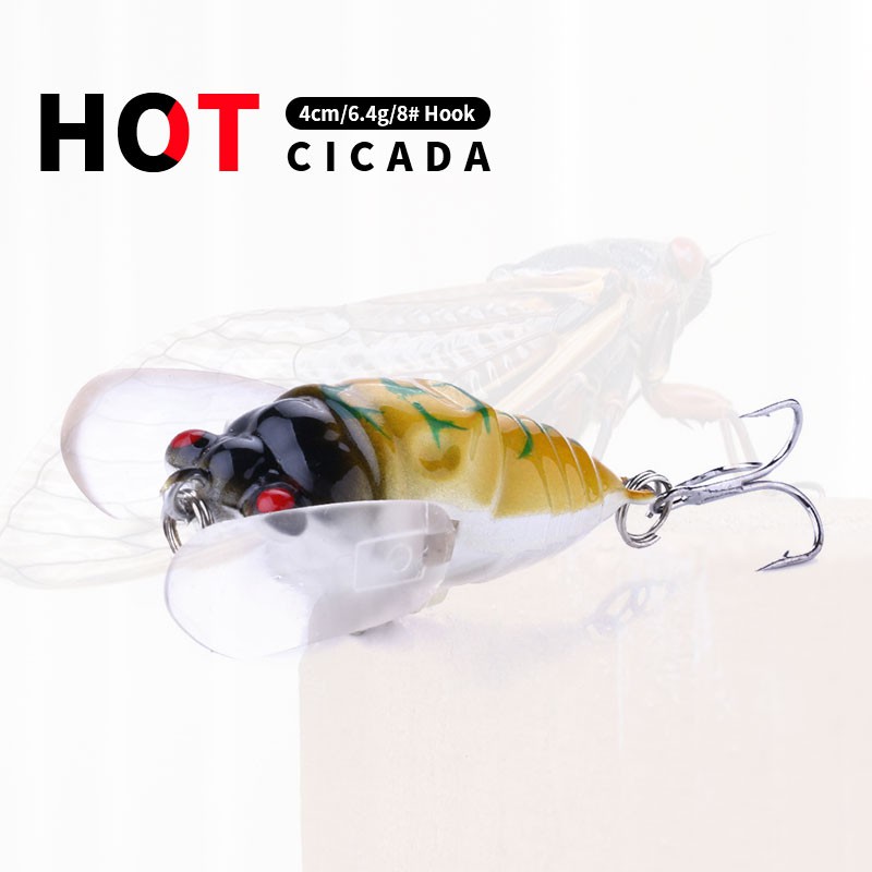 Hengjia 1pcs Bionic Cicada Hard Bait Fishing Lure 4cm/6.4g Ikan Kecil Memancing Floating Crankbait Mematikan Umpan Serangga