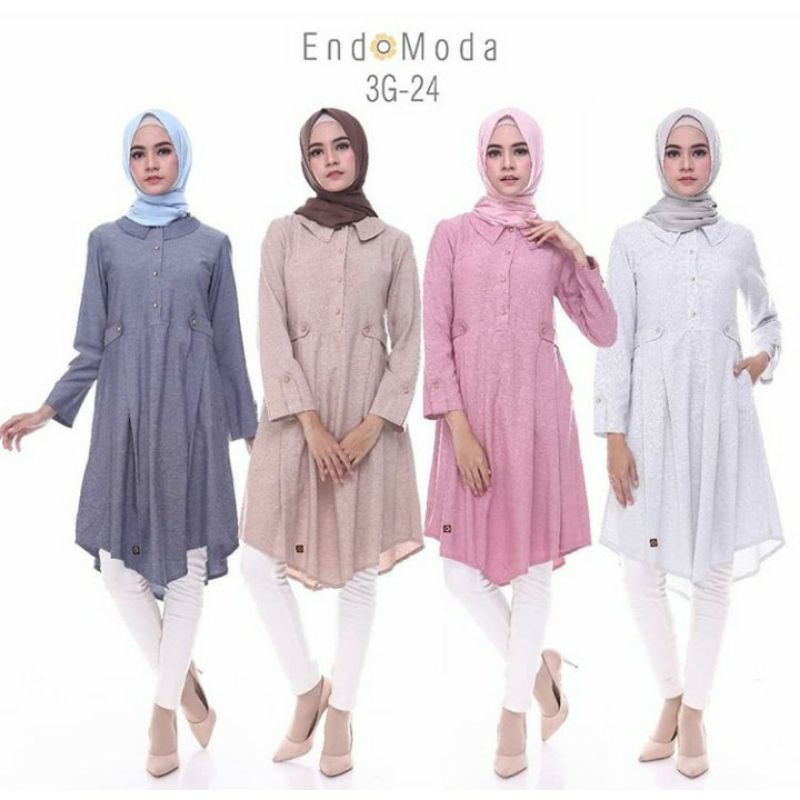 3G 24 Endomoda Set Tunik Pasmina Light Grey Mocca Pink Navy