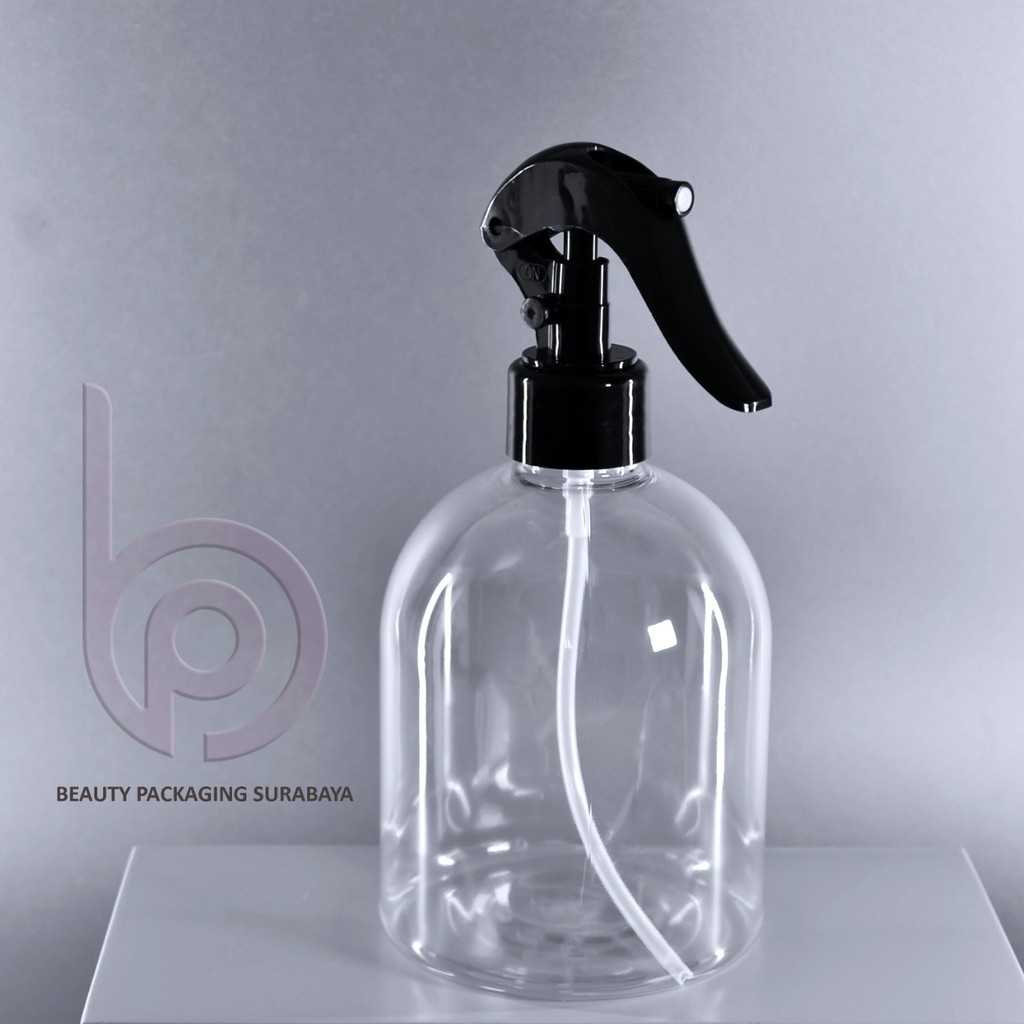 Botol Plastik PET 500ml Bulat Gentong Bening Tutup Spray Trigger Bebek Semprot