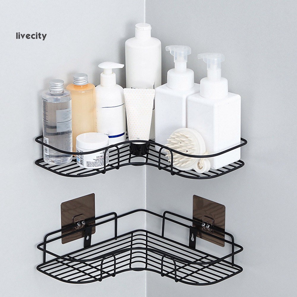 Livecity Bathroom Corner Organizer Shelf Triangle Shower Towel Cosmetics Storage Rack Shopee Indonesia