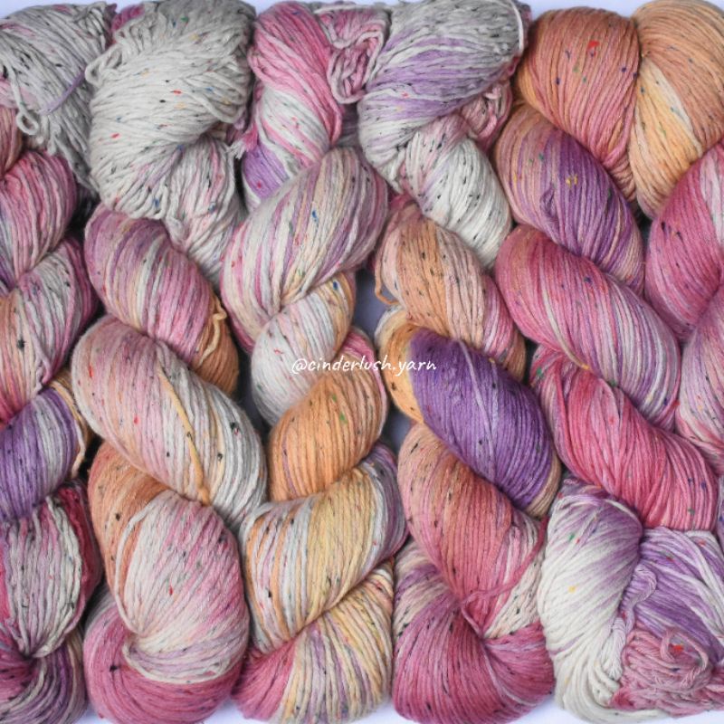 Benang rajut soft cotton (katun) combed sparkle "peony" hand-dyed ombre yarn small ply (sport weight
