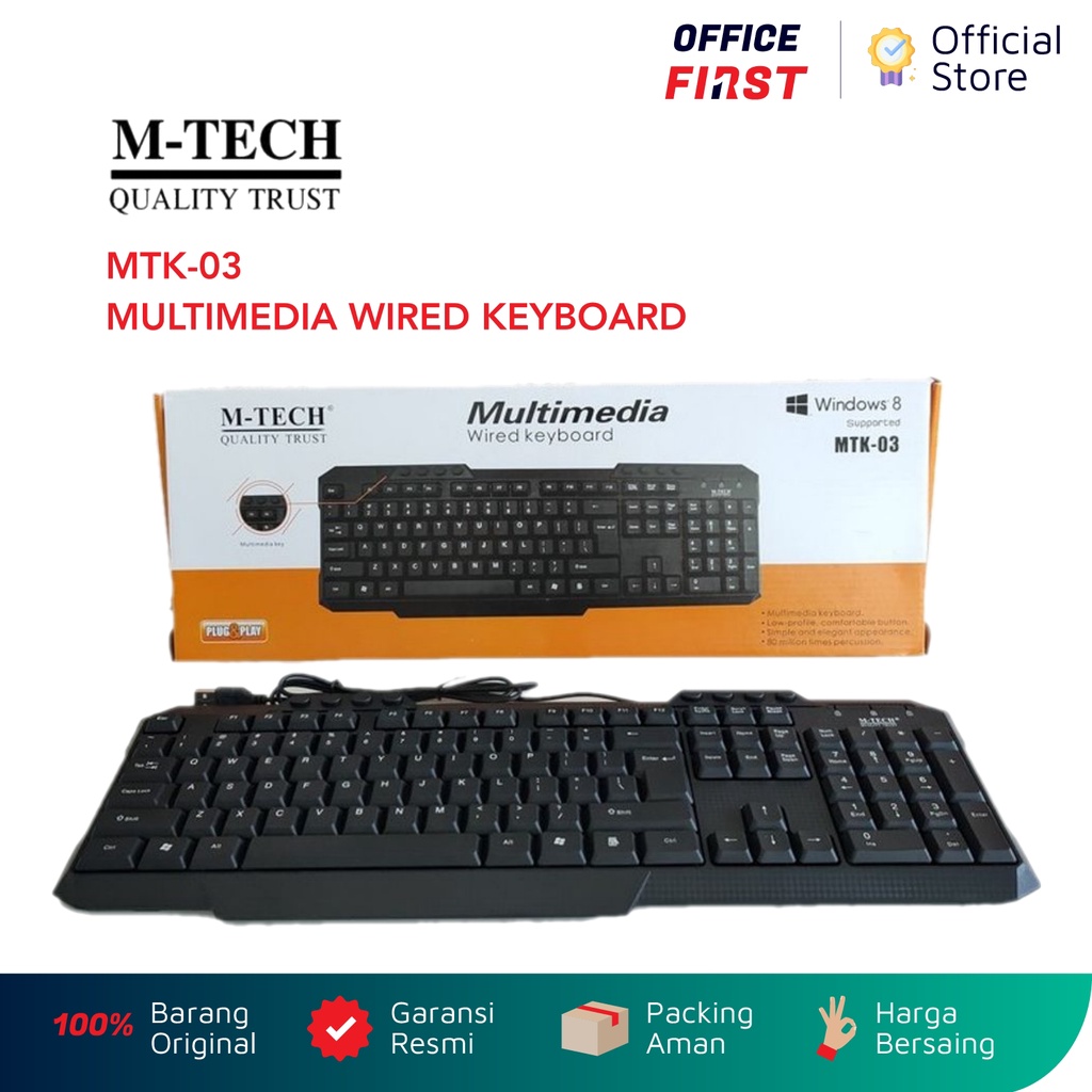 M-Tech MTK 03 Multimedia Wired Keyboard Kabel USB MTech Full Size MTK03