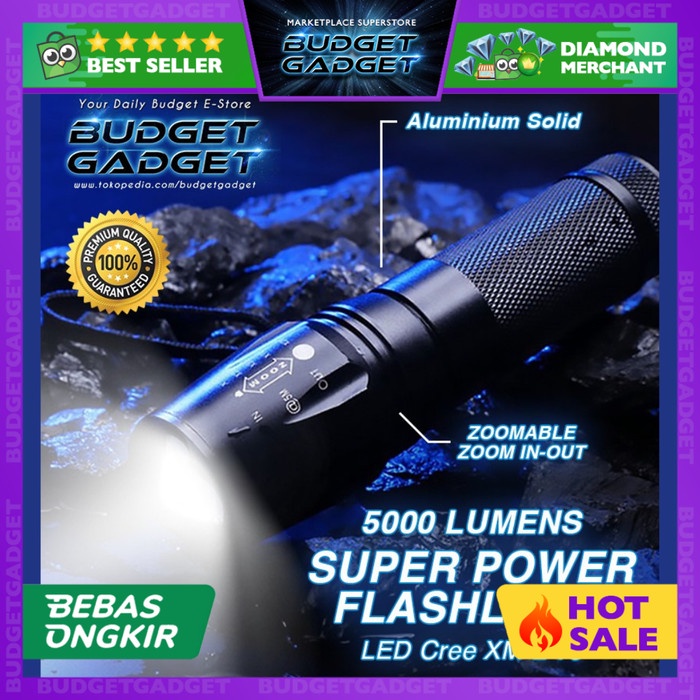 Senter LED Cree XM-L T6 26650 5000 Lumens