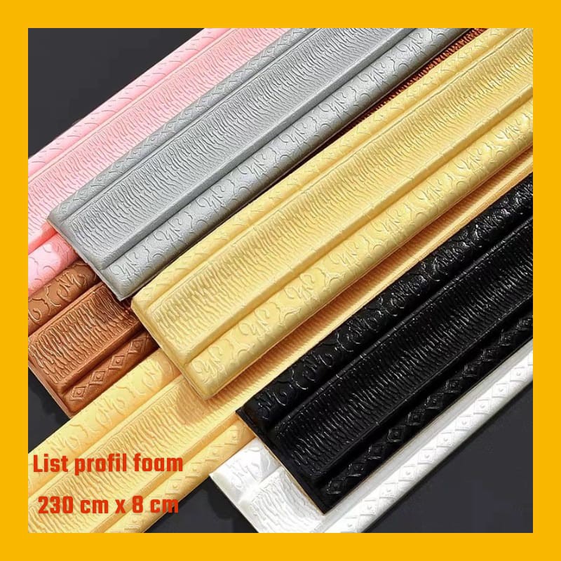 LIST FOAM 3d WALLBORDER  PROFIL STIKER UK 230 CM X 8 CM MOULDING DEKORASI BORDER PLAFON