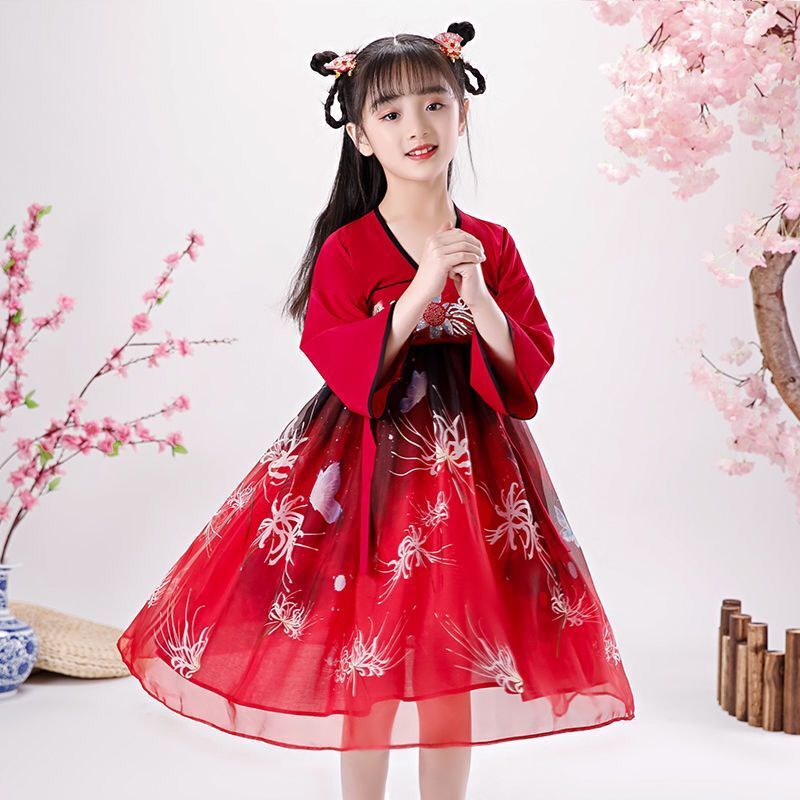 Children's Hanfu women's summer clothes super immortal children's Chinese ancient clothes chest leng