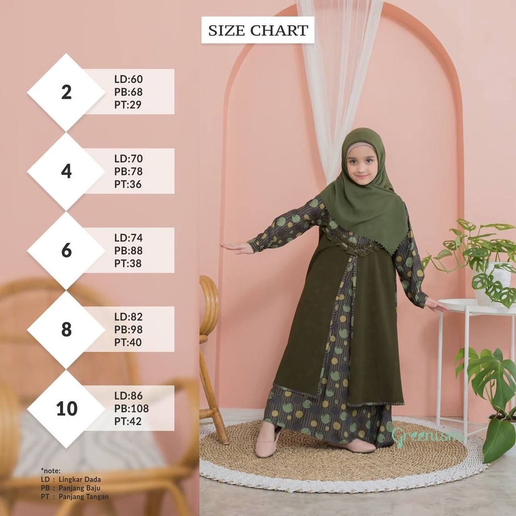 Greenism Gamis Anak Usia 1 - 10 Tahun  Kaifiya Quality Premium Dress - Gamis Kids Baju Muslim Anak Perempuan Pakaian Muslim Anak Perempuan