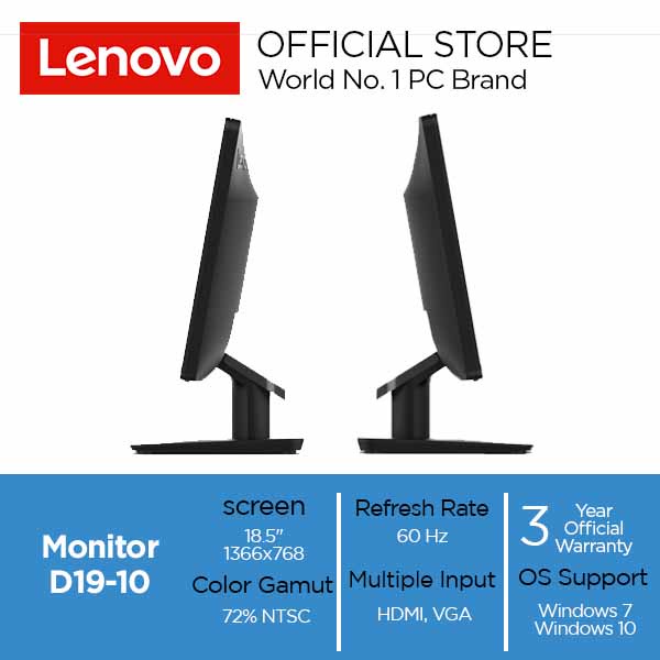 Lenovo D19-10 18.5&quot; LED Monitor FLAT HD 60HZ VGA HDMI GARANSI RESMI 18.5 inch