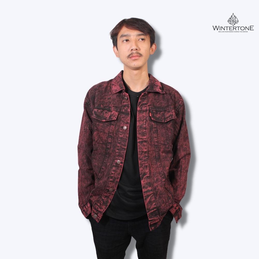 Jaket Jeans Denim Lepis Snow Dust Maroon Washing Jacket Fashion Pria Jket Jins Cowok Original Distro