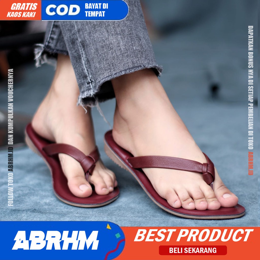 ABRHM x MONIK Sandal Kulit Wanita Sendal Jepit Papirut Asli Garut Sendal wanita Santai Gaya Keren Kekinian Original