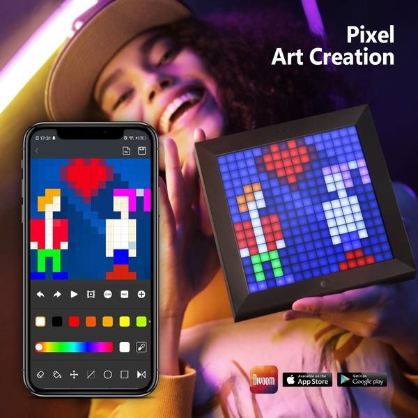 DIVOOM PIXOO - DIY Pixel Art Frame 16x16 RGB LED Display App Control - Frame Digital untuk Pixel Art 16 x 16 RGB LED