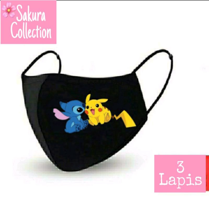 Masker Kain 3 Lapis - Pikachu ( Pokemon )