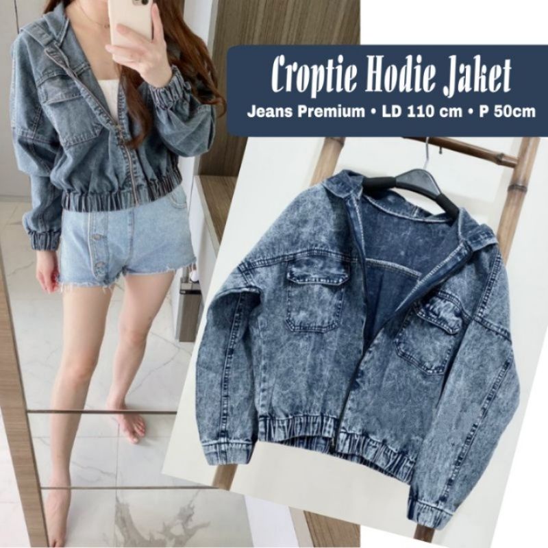 Hoddie Jeans Cropty Premium / Jaket Bomber Jeans Crop