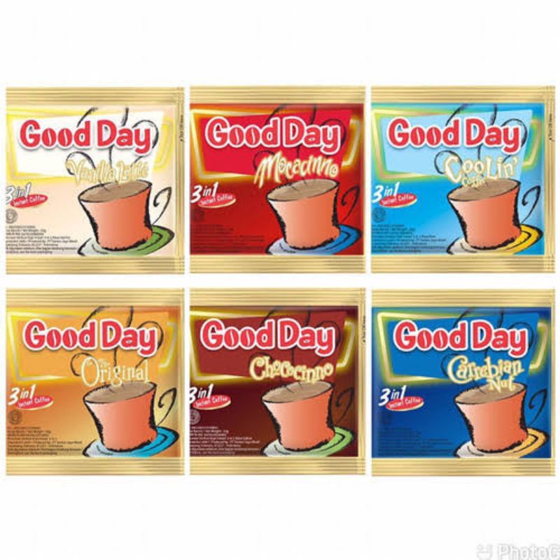 

Kopi Good Day 3 in 1 ALL VARIANT 1 Renceng Moccacino, Chococino, Vanilla Late, Coolin Coffe, Original, Carrebian Nut TERMURAH