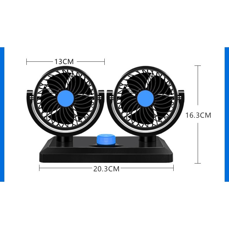 Kipas Angin Mobil 12 Volt Putar 360 / Kipas Mini Double Mini Fan