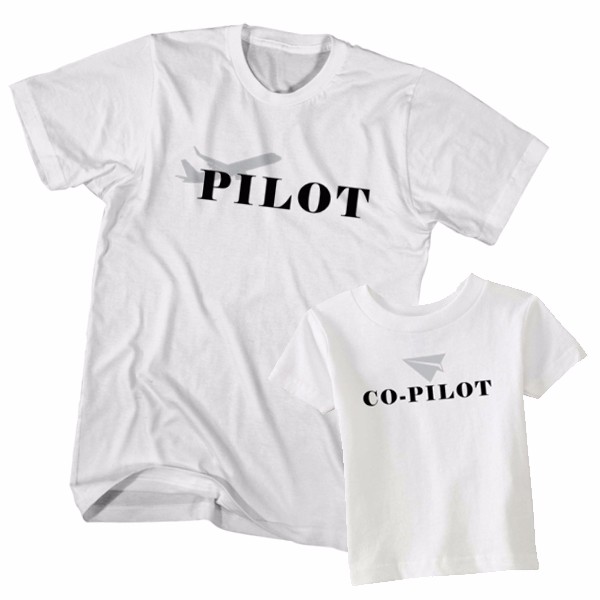 Kaos Couple Ayah Anak Pilot Co-Pilot Pesawat, Baju Warna Putih Ukuran S,M,L,XL,2XL Umur 1-10 Tahun