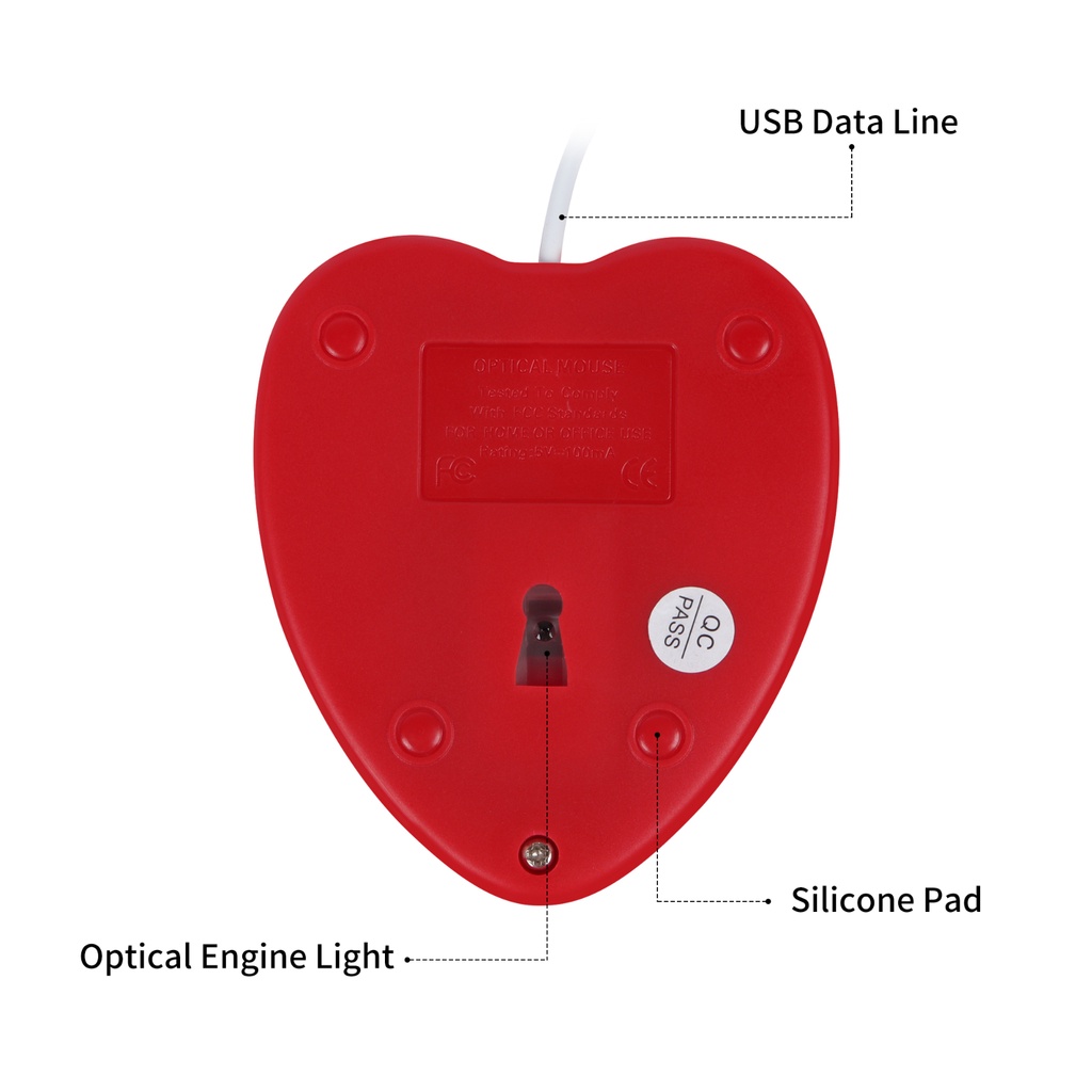 Cute Love Heart Shape Wired Mouse Portable Mini Mice Kartun Mouse Untuk PC Laptop