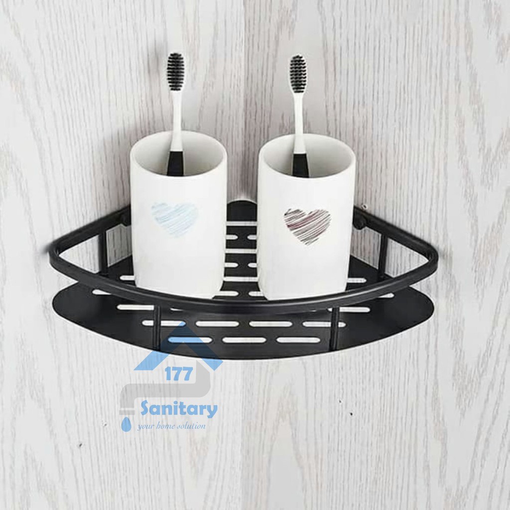 Rak sudut aluminium HITAM- rak dapur pojok  kamar mandi tempat sabun shampo sink rack Black