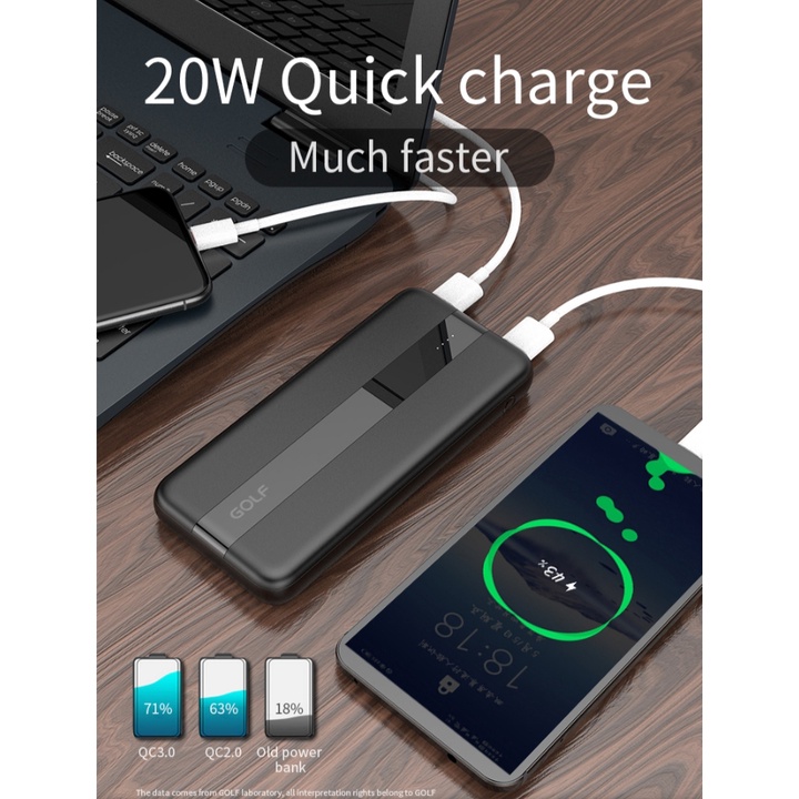 MINIGO POWER BANK G92 PD + QC 10.000mah 20w Quick Charge Warna : Black and White - 2USB Output + TypeC output PD+ QC -- 2input micro &amp; type C Fast Charge.