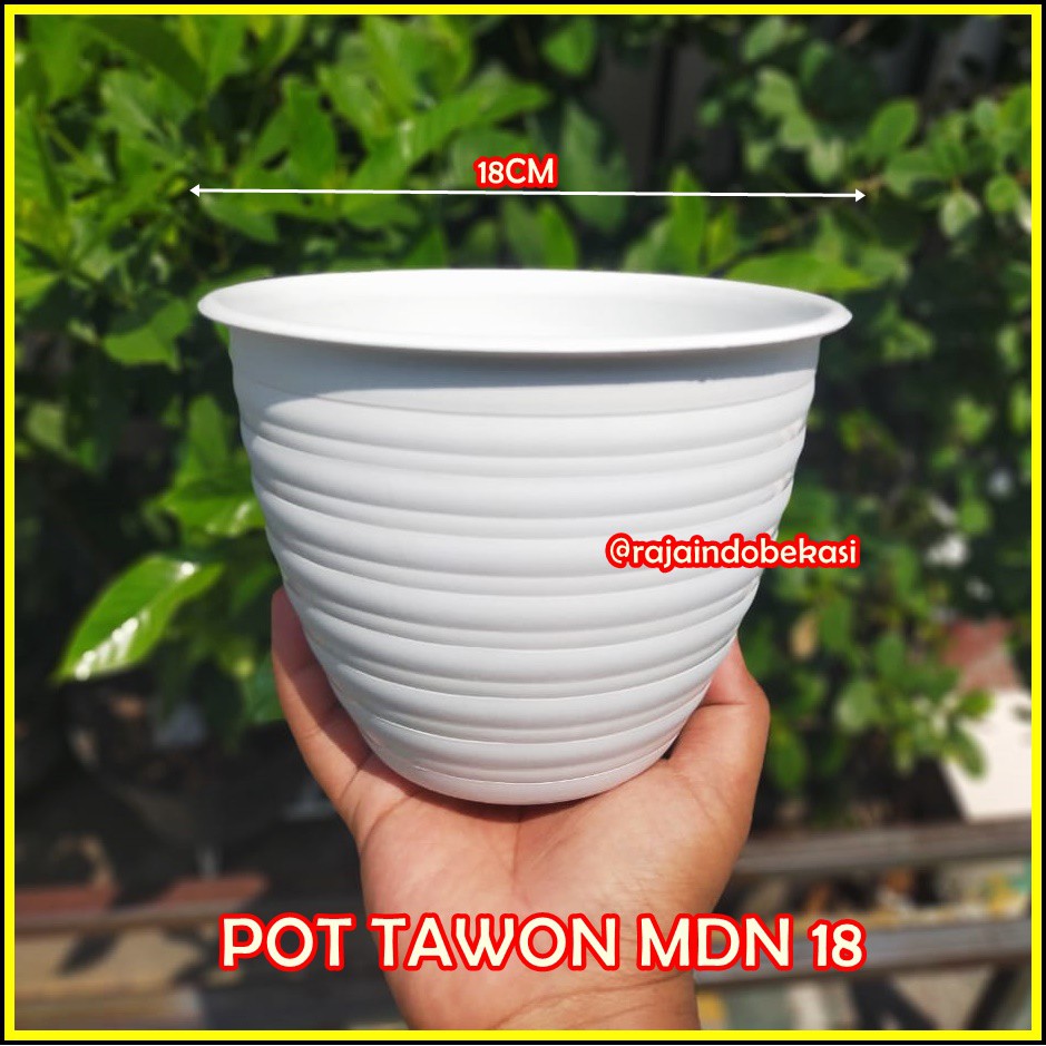 POT TAWON MDN 18 PUTIH MOTIF TAWON - POT PLASTIK 18CM VAS POT BUNGA  BULAT - bunga AGLONEMA MURAH