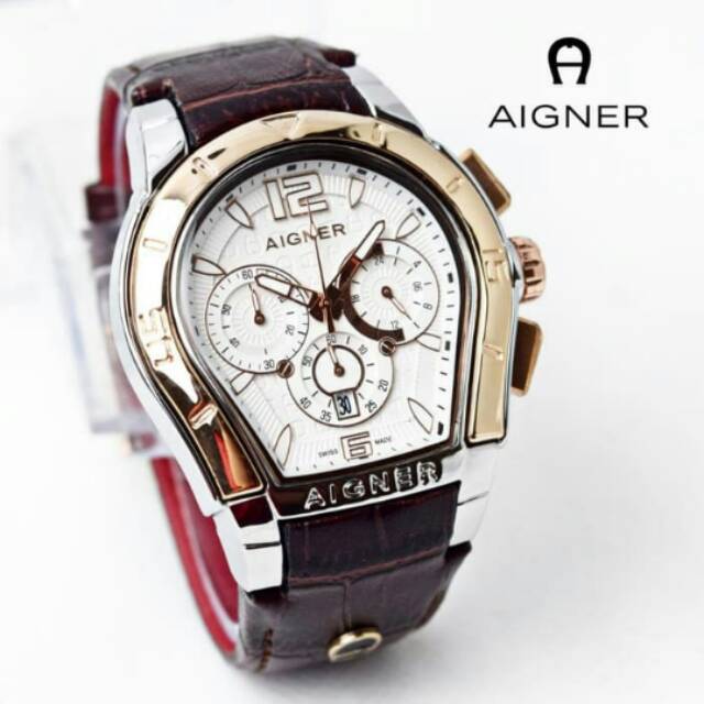 Jam Tangan Pria Elegan Exclusive AIGNER ITALY Premium Watch Sporty Brown Silver