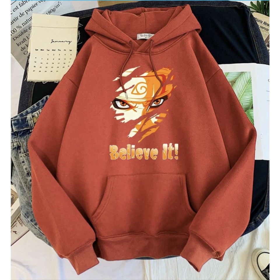 BELIEV IT! NARUTO Anime Jumper Hoodie II Sweater Hoodie Anime II Sweter Oblong Topi II SIZE M - XL ( Pria &amp; Wanita / Anak &amp; Dewasa )