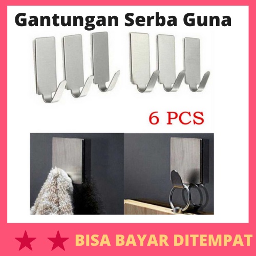 Gantungan Serba Guna Adhesive 6 PCS / Gantungan Cantolan Baju Pakaian Anduk Handuk Belakang Pintu Ka