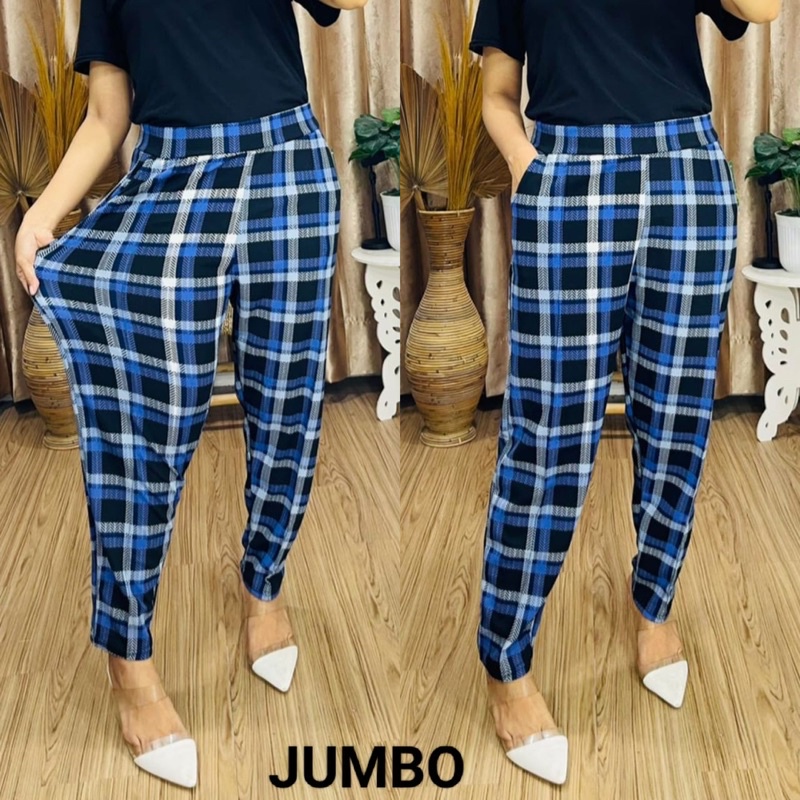 (Kotak) CELANA PANJANG JUMBO WANITA / CELANA KOTAK KOTAK CEWEK BIG SIZE / CELANA KAIN / WAFLE LIPIT / CELANA SANTAI / CELANA HARIAN / Celana Murah / Celana Santai