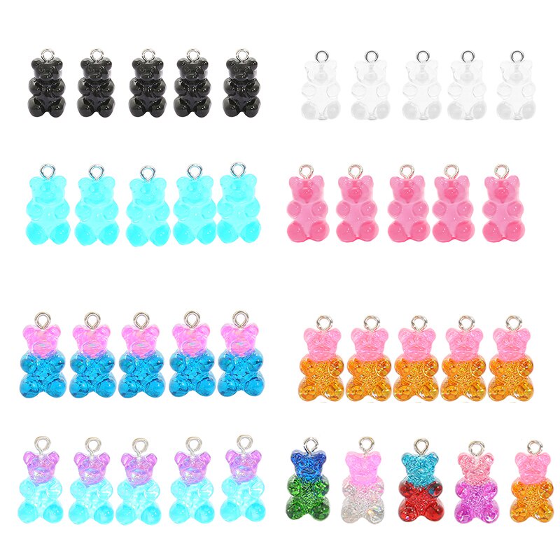 CHARMS 10pcs Liontin Kalung Bentuk Kartun Gummy Bear Bahan Resin Warna-Warni Ukuran 11x20mm Untuk Anak Perempuan