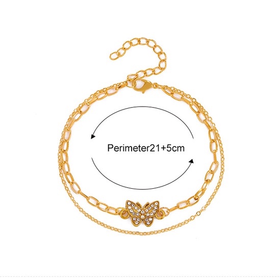 Gelang Tangan Wanita Double Layer Liontin Kupu Kupu Gelang Rantai Korea Dalika