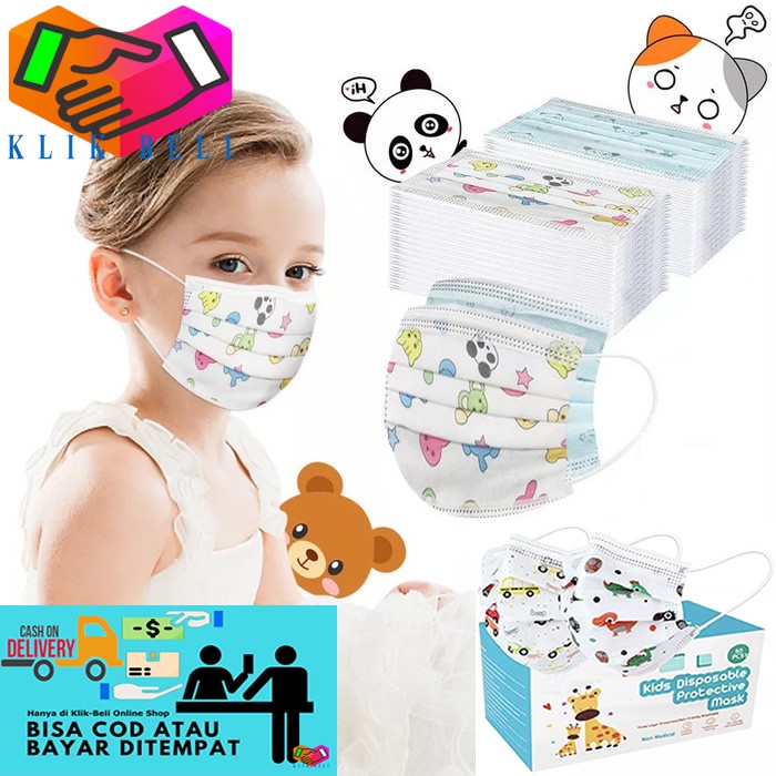 Masker Anak 3 Ply Earloop Disposable Face Mask 3ply Surgical Medis (1 box isi 50 pcs)