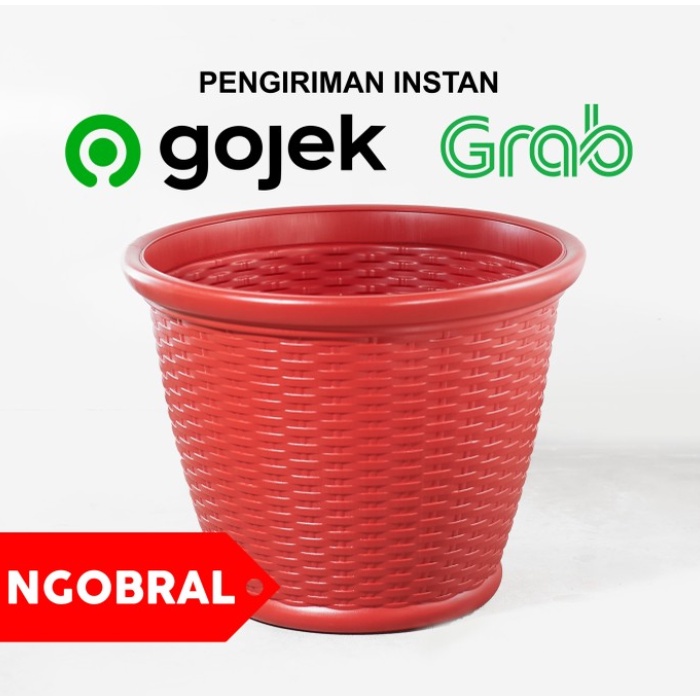 GOJEK / GRAB Pot Plastik Besar 60 cm / Pot Tanaman Bunga Plastik MERAH BATA COKLAT