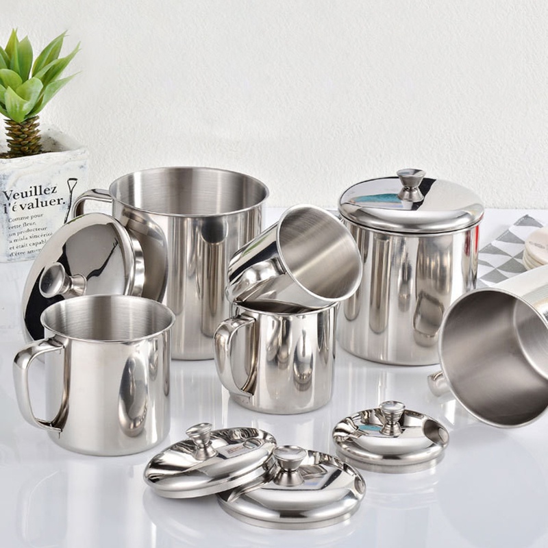 Cangkir Gelas Besar Stainless Mug Kopi Teh Stenlis Tutup 450ml