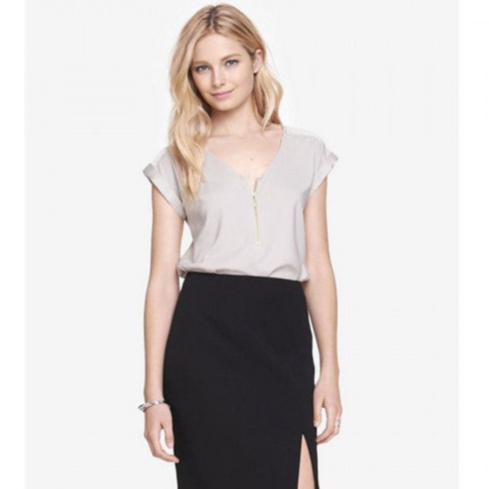 Blouse Satin Shortsleeve Gold Cream Express