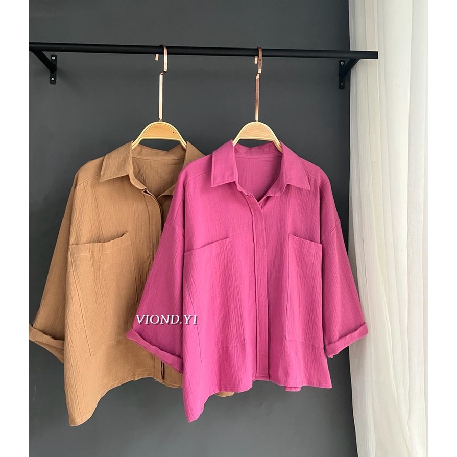 Kemeja Linen Kringkel Shirt / Atasan Blouse Korea Polos 120