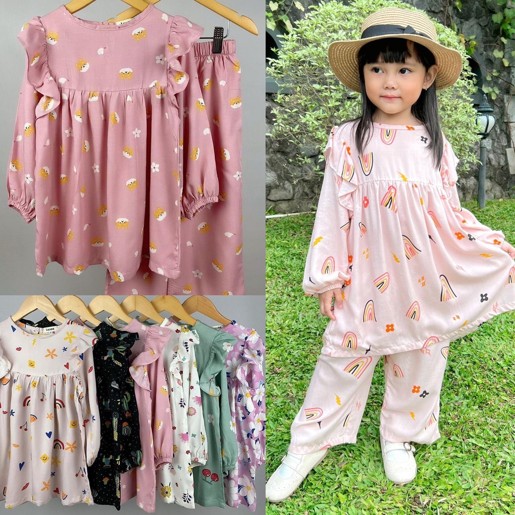 Setelan Rayon Anak Eliza Original Lucuna Baju Anak Perempuan Lengan Panjang Super Premuim Best Seller Terlaris Termurah